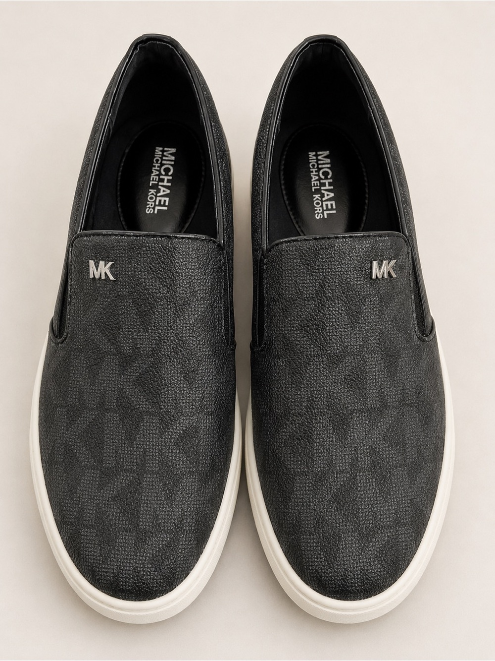 Michael Kors Black Logo Slip-On Sneakers with White Soles